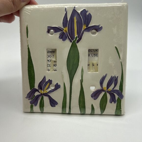 Vintage CV Reeve Lavender Hand painted White Ceramic Double Light Switch Cover - Picture 1 of 3